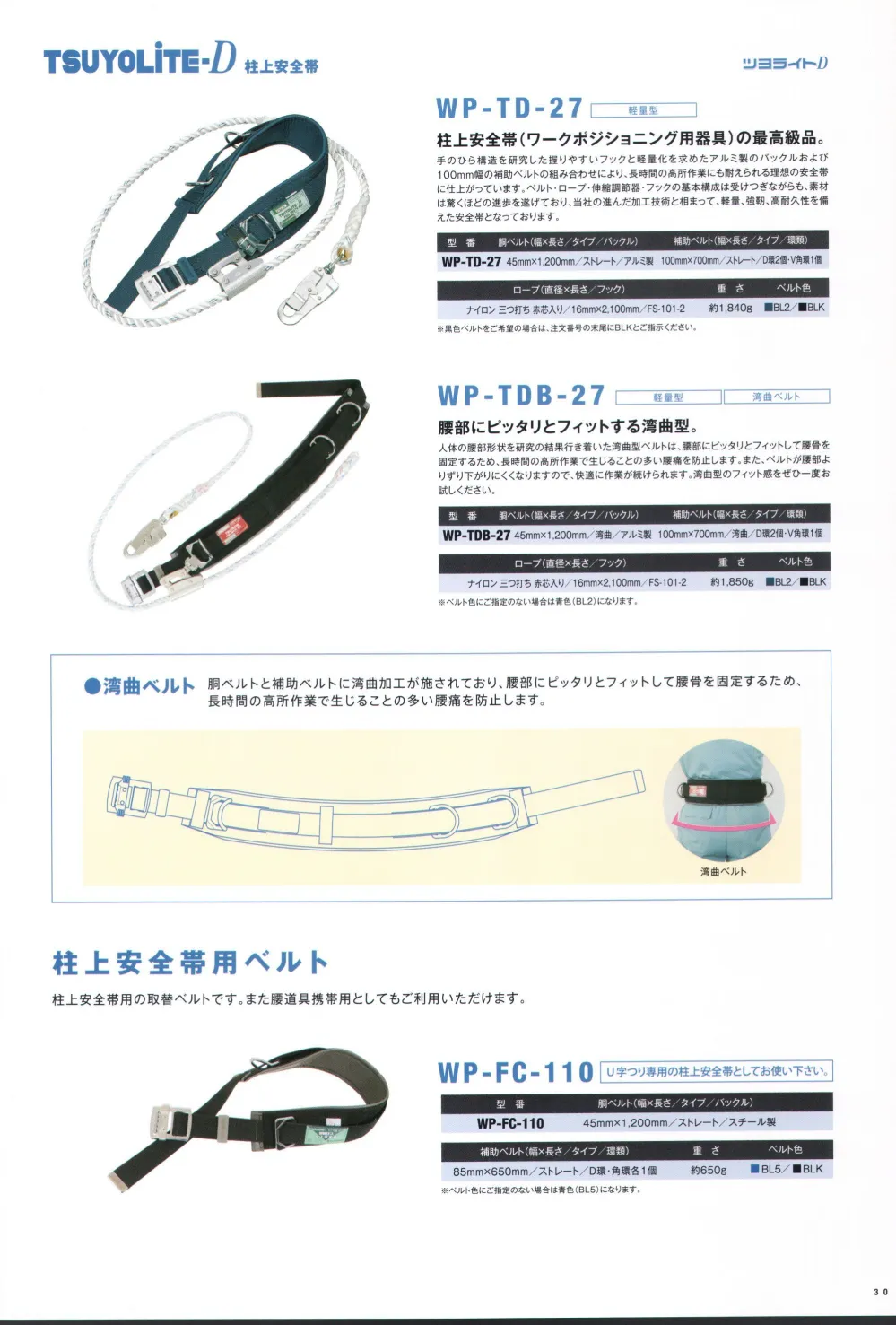 ユニフォーム1.COM 作業服JP とび服・鳶作業用品 ツヨロン安全帯 2019 一般高所作業用安全帯 藤井電工 柱上安全帯用 FC胴補助ベルト WP- FC-110